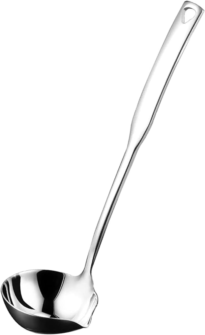 Zjunhm Soup Ladle 304 Stainless Steel Heavy Ladle with Pour Spout for Soups, Serving, Cooking, Stews and More 11.8 inch 1-Piece(Colour:Silver) - Image 1